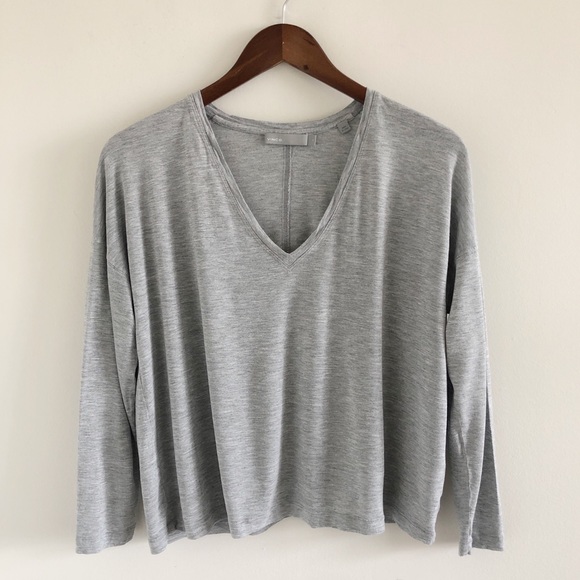 Vince Tops - Vince Gray Drop-Shoulder Jersey V-Neck Top Small
